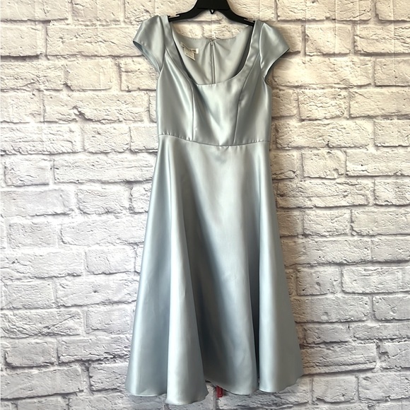 SOLD -NWT Alfred Sung Full Skirt Satin Midi Cocktail Dress Mist 10R Reg. $206 - Picture 3 of 12